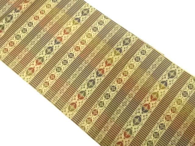 横段に七宝模様織り出し　全通袋帯